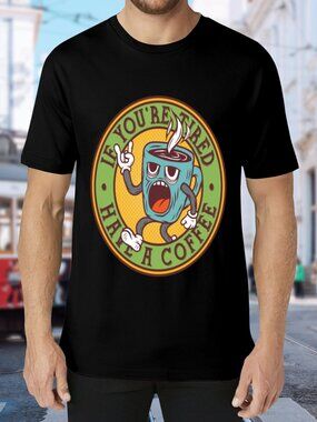 Graphic Coffee Mug Short Sleeve Tee - Black